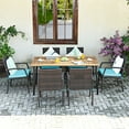 thumbnail image 3 of Patiojoy 7- Piece Patio Dining Furniture Set Acacia Wood and Wicker Dining Table Armchairs Navy, 3 of 7