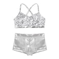 thumbnail image 3 of Fldy Kids Girls Sequins Crop Top and Shorts Set Ballet Gymnastics Outfits Performance Dance Costume Silver 7-8, 3 of 7