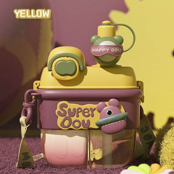 LSLJS Water Bottles Sport supplies Travel Equipment Creative Straw Water Cup Large Cute Kawaii Dual Use Water Bottle One Cup Of Two Different Drinks Two Straws Drinking Cup Split Cup