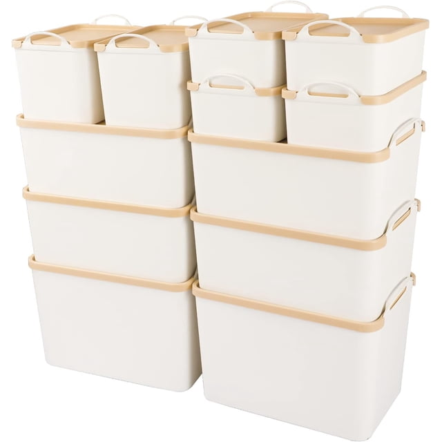 Plastic Storage Bins Containers with Lids Large Storage Organization Bins Boxes Lidded Plastic Storage Baskets for Closet Shelves Drawers Desktop Home Office