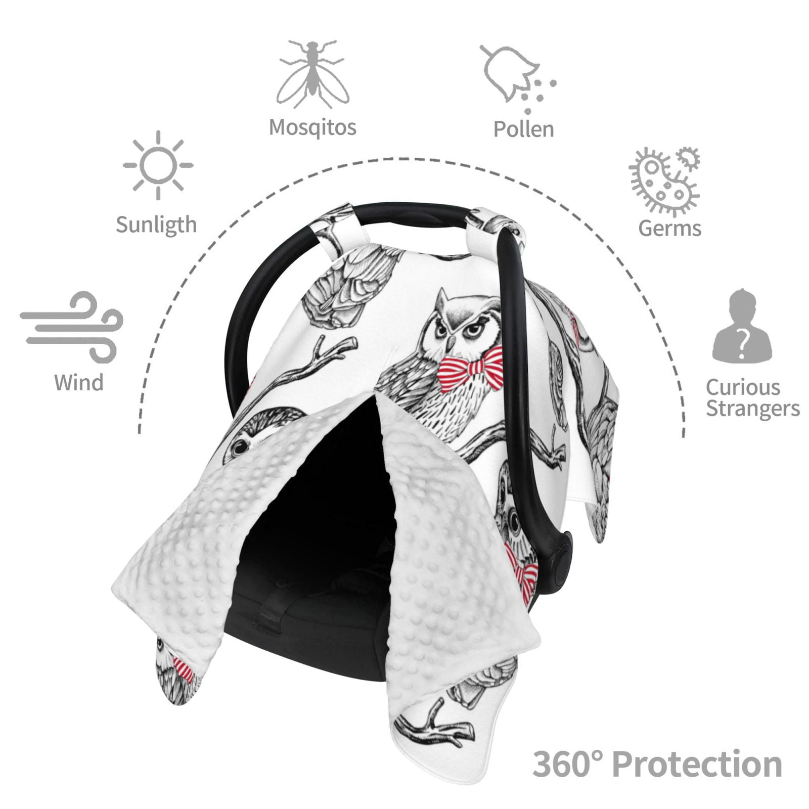 Car Seat Cover Baby - Bow Tie Owl Breathable Infant Car Seat Cover for Baby Carseat, Lightweight Comfort Baby Essentials Must Haves Newborn Stuff for Girl Boy