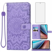 Compatible with Motorola Moto G Stylus 4G 2023 Wallet Phone Case and Tempered Glass Screen Protector Flip Credit Card Holder Stand Mandala Flower Cell Cover for GStylus XT2317-1 XT2317-2 Purple