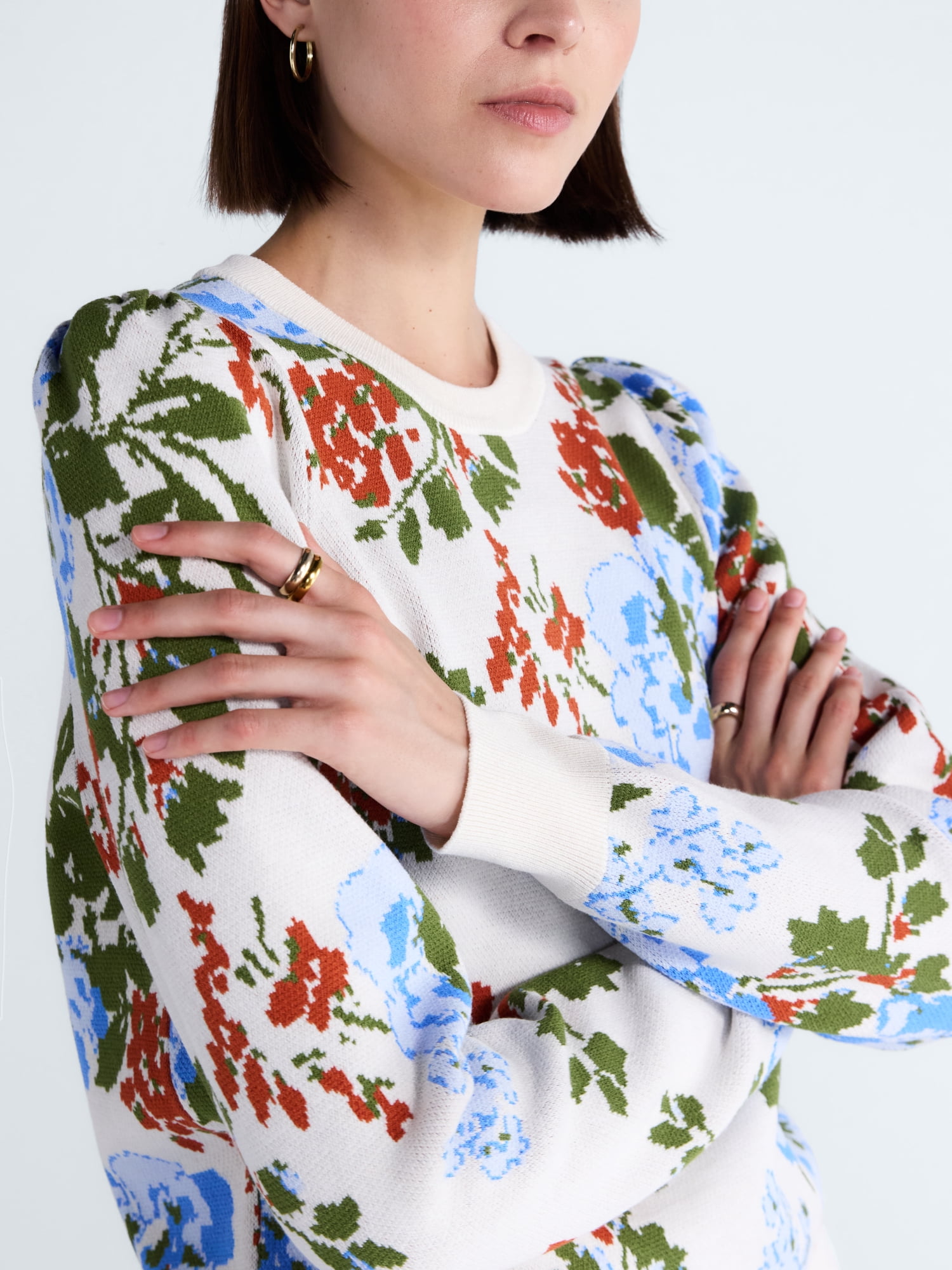 Free Assembly Women's and Women's Plus Sweater with Long Puff Sleeves, Midweight, Sizes XS-4X