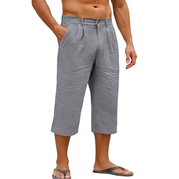 Mens Linen Shorts Elastic Waist Shorts Casual Summer Lightweight Cotton Linen Pants with Pockets Gray XL