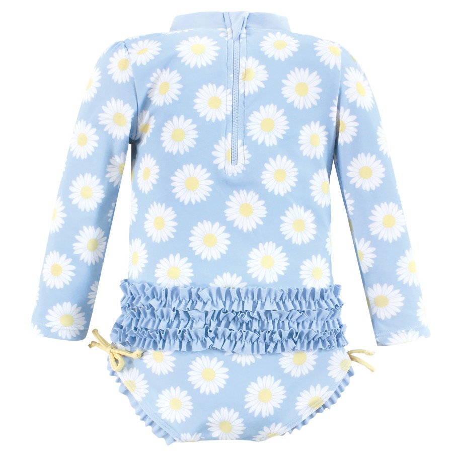 Hudson Baby Girls Rashguard Toddler Swimsuit, Blue Daisy, 5T
