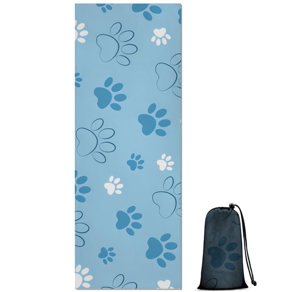 Blue Dog Paw Footprint Hot Yoga Mat Towel Non Slip for Hot Yoga - Quick-Drying Yoga Mat Cover with 4 Corner Pockets with Travel Bag - Hot Yoga Towel Non Slip Grip Moisture Wicking Sweat 70"x26"
