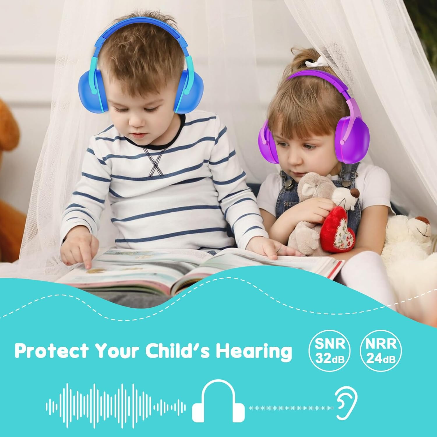 ProCase 2 Pack Hearing Protection Earmuffs for Sensory Autism Kids -Purple&Indigo