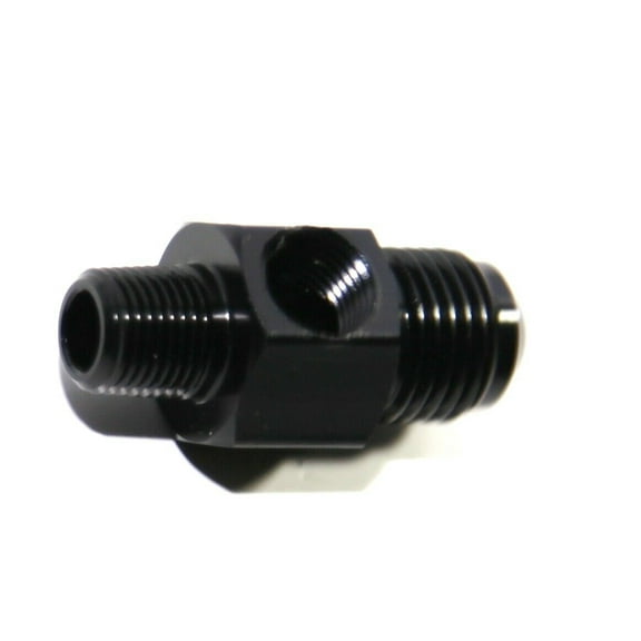 (one)6AN to Male 1/8NPT Straight Fitting Adapter+1/8NPT Pressure/Temp Port Black