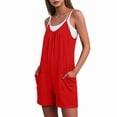 thumbnail image 5 of Tsesme Sleeveless Romper Shorts for Women Spaghetti Strap Shorts Jumpsuit Pleated Front Casual Overall Shorts with Pockets,Red,XL, 5 of 8
