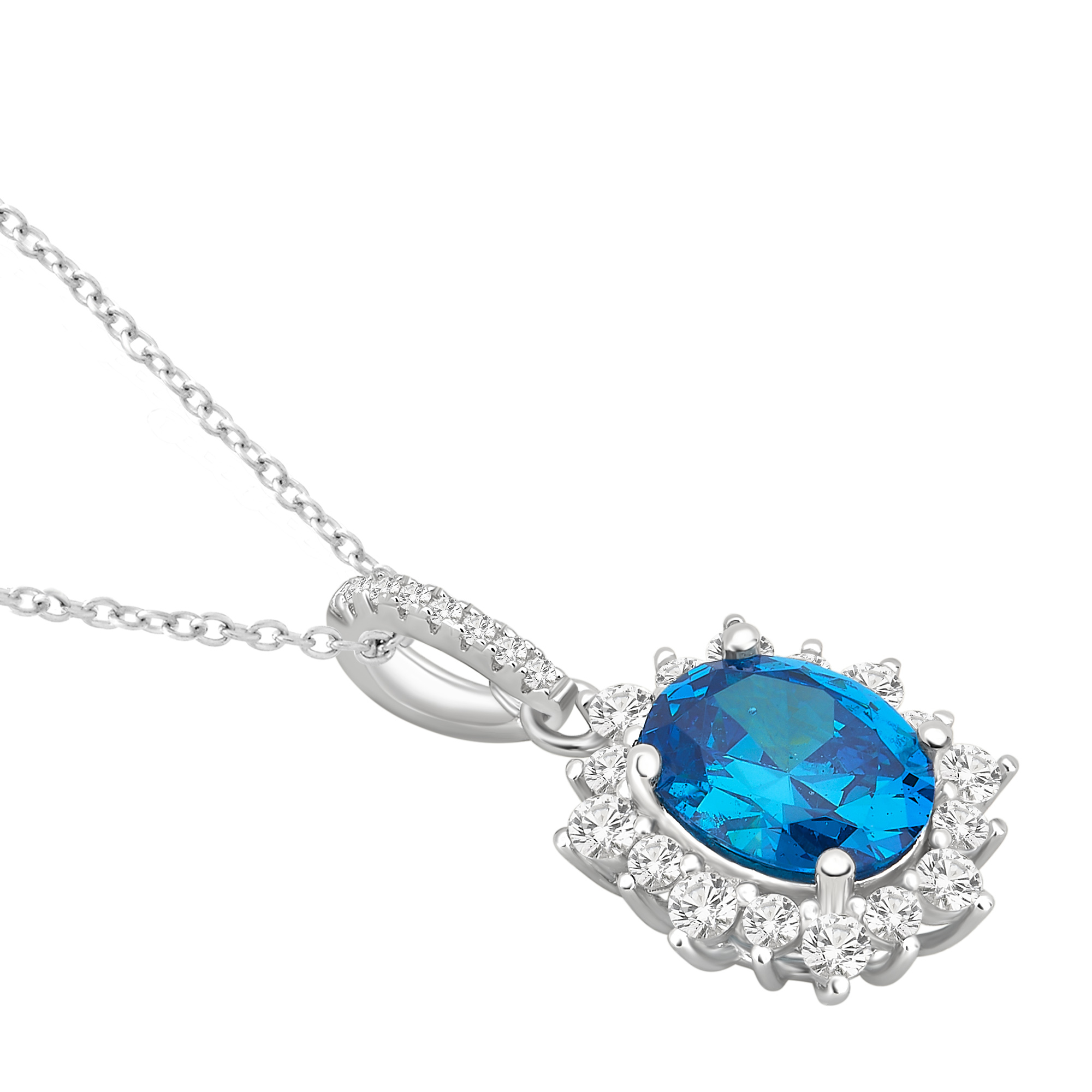 Arista 8 5/8 Carat T.W. Swiss Blue Cubic Zirconia and White Sapphire Women's Fashion Pendant in Sterling Silver, 18"