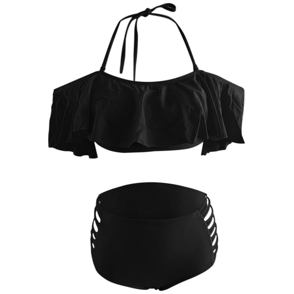 MSJUHEG Full Coverage Swimsuits for Women,Plus Size Swimsuit for Women,Halter Swimsuits for Women,Push Up Swimsuit,Ribbed Swimsuit for Women,2 Piece Bikini Set,Ruffle Swimsuits for Women Black L