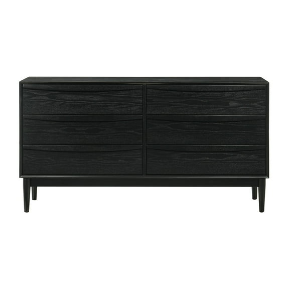 Benjara Mian 55 Inch Wide Dresser Chest, 6 Drawer, Linear Undercut Handle, Black