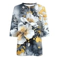 thumbnail image 3 of FRSASU Women's Long Sleeve Blouses Half-Zip V-Neck Floral Printed Pullover Tops Spring Summer Loose Outfits Gray-D, 3 of 5