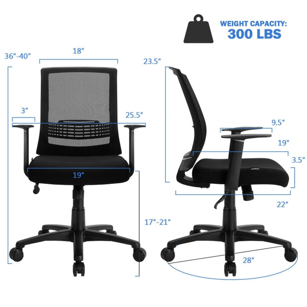 Demi Bonn Adjustable Mid Back Mesh Office Chair with Lumbar Support for Home, Bedroom, Study, Rolling Work Computer Desk Chair, Black