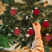 9 Pcs Red Velvet Christmas Balls Ornaments, Shatterproof Flocked Decorative Baubles with Gold Glitter Designs, Assorted Hanging Ornaments Set for Christmas Tree, Holiday Party and Home Décor