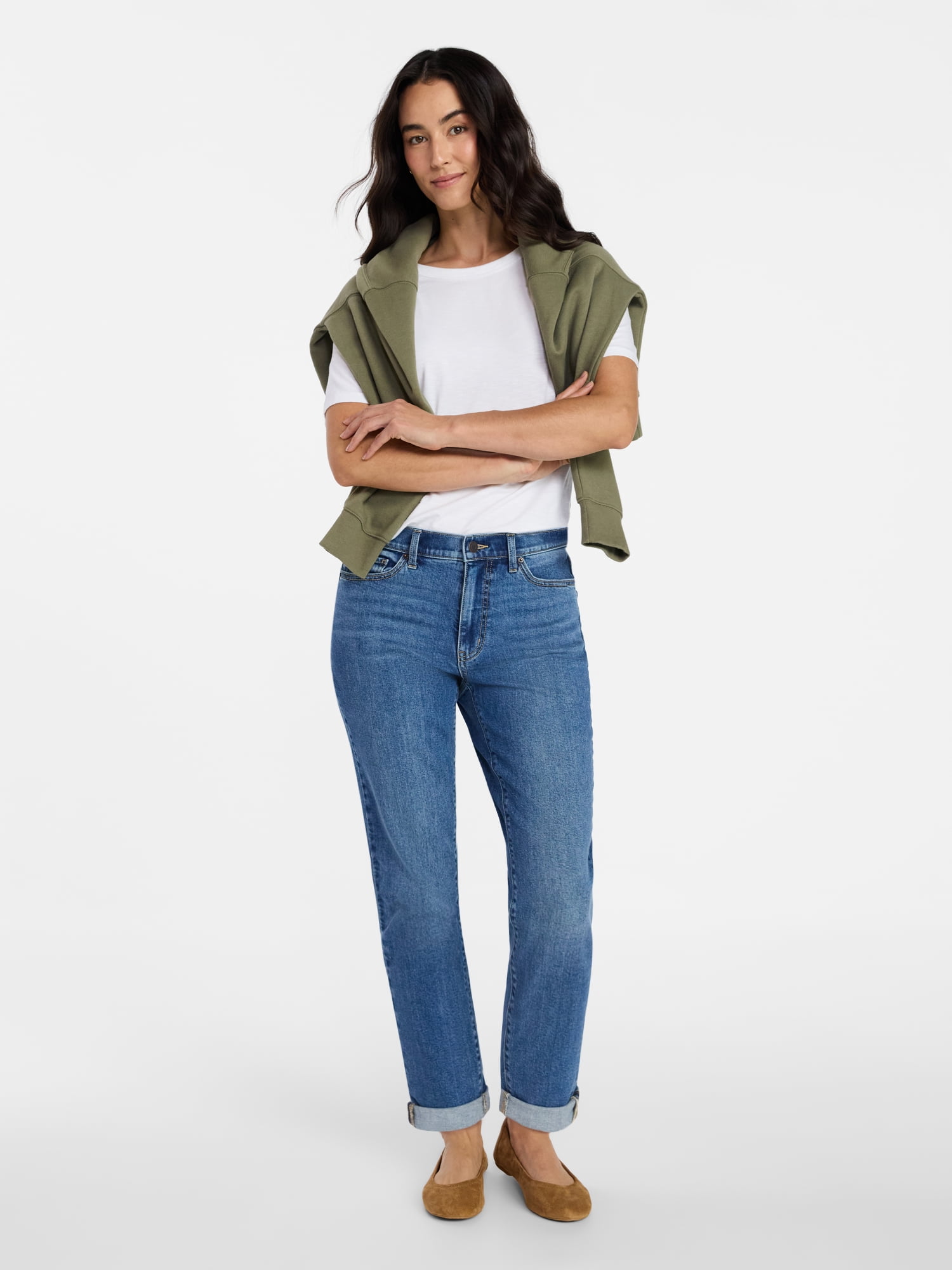 Time and Tru Women's Mid Rise Boyfriend Jeans, 26" Inseam, Sizes 0-22