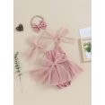 thumbnail image 3 of Bslissey Baby Girls Romper Dress Solid Color Sleeveless Tulle Skirt Hem Jumpsuit with Bow Headband Newborn Infant Casual Clothes for Daily Party 3M 6M 12M 18M, 3 of 9
