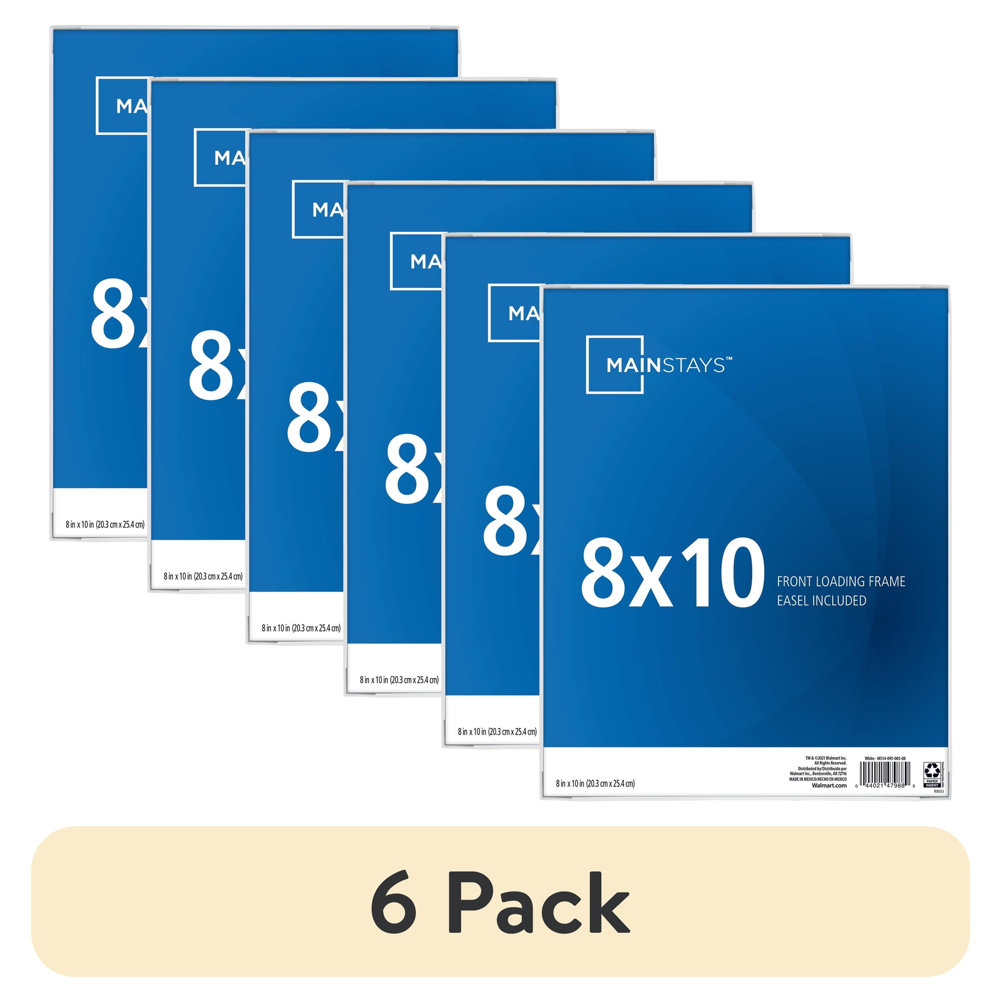 (6 pack) Mainstays 8 x 10 Picture Frame, White, Front Loading, Wall or Tabletop
