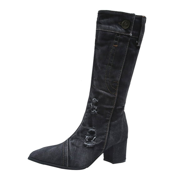 GHSOHS Cowboy Boots for Women Mid Calf Boots Cowboy Outfits for Women Black Boots Western Cowgirl Boots Knee High Boots Point Toe Heeled Boots Outdoor Rain Boots Dress Shoes Combat Boots,Size 36