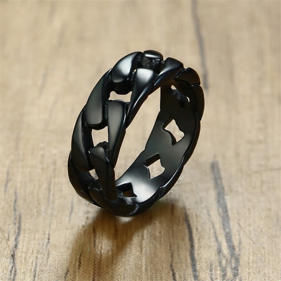 Men Stylish Fixed Link Chain Ring Stainless Steel Male Bands Unique