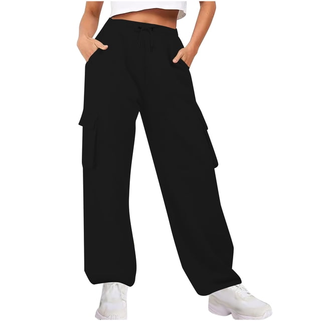 zbxnLI Cargo Sweatpants for Women High Waisted Drawstring Pants Baggy Wide Leg Joggers Multipockets