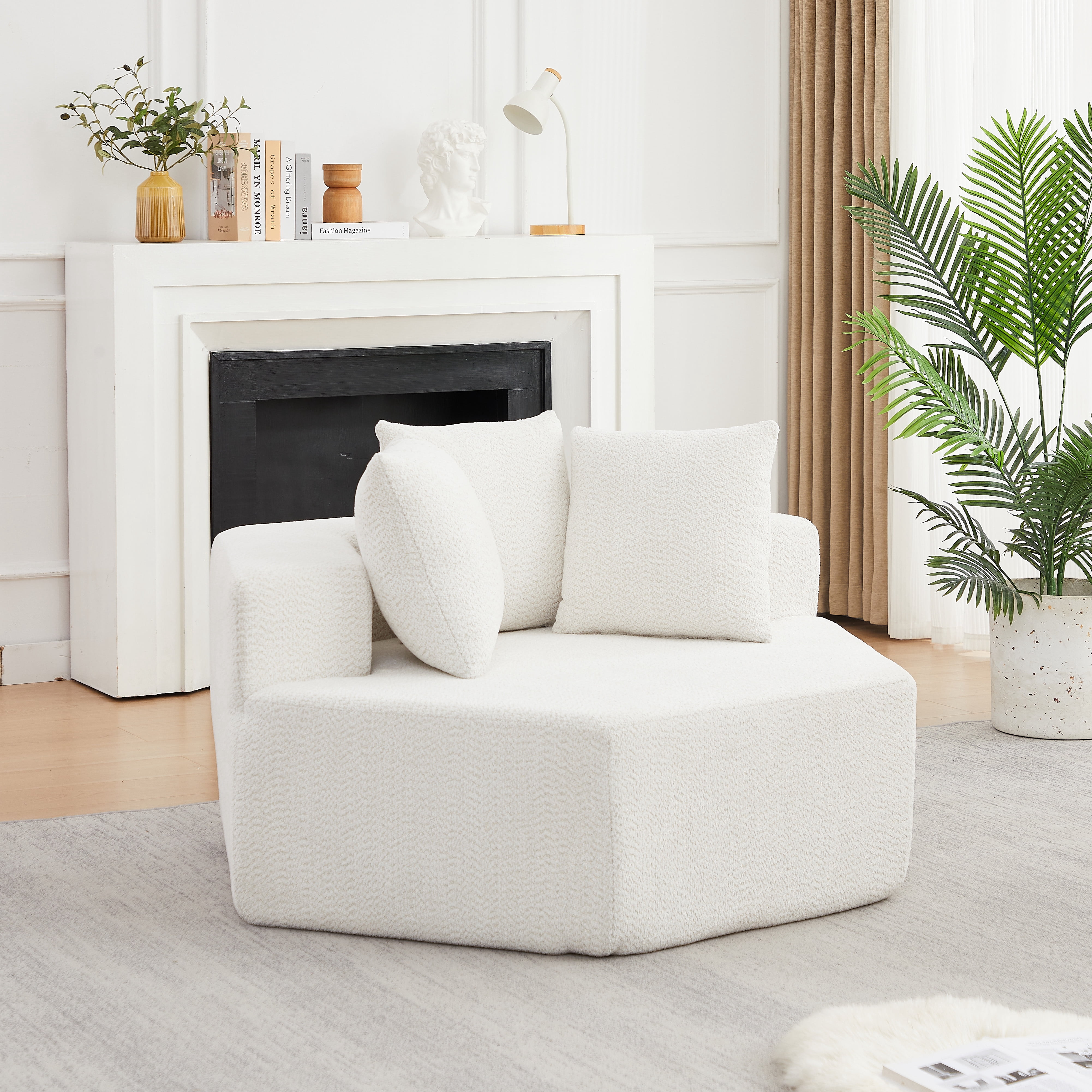 54-Inch Hexagonal Single Lounge Chair, Featuring Versatile Arrangements And A Modular Design; This Chenille-Upholstered Sofa Is Ideal For Lounges, Game Rooms, Living Rooms, And Bedrooms