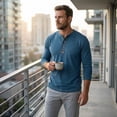 thumbnail image 2 of Youthup Men's Casual Henley Long Sleeve T-Shirt with Four-Button Detail & Color Block Design for Daily Wear, 2 of 10