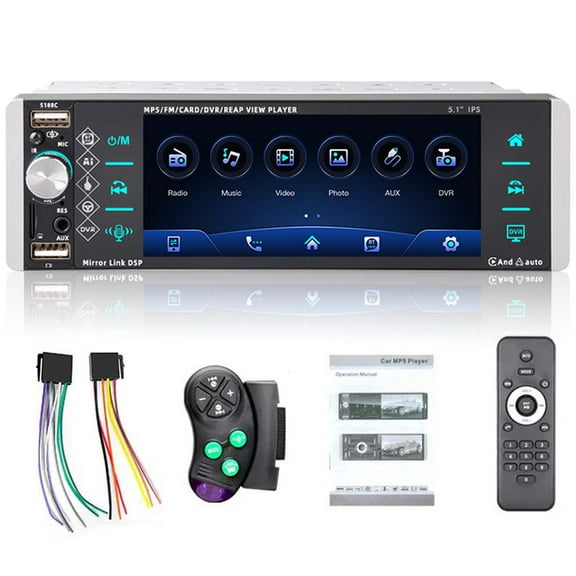 Eaglerich Single 1 DIN 5.1" inch Car Multimedia Player Apple Carplay Android Auto Car Stereo Radio Bluetooth 3-USB Car MP5 Player In-Dash IPS Touch Screen Hands-free Calls Voice Control