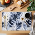 thumbnail image 2 of Navy Blue Palm Leaves Placemats Set of 12 Tropical Botanical Vintage Place Mats Indoor Wipeable Table Mats Washable Cloth Dining Table Placemats for Kitchen Holiday Party Home Decor 13x19 Inch, 2 of 9