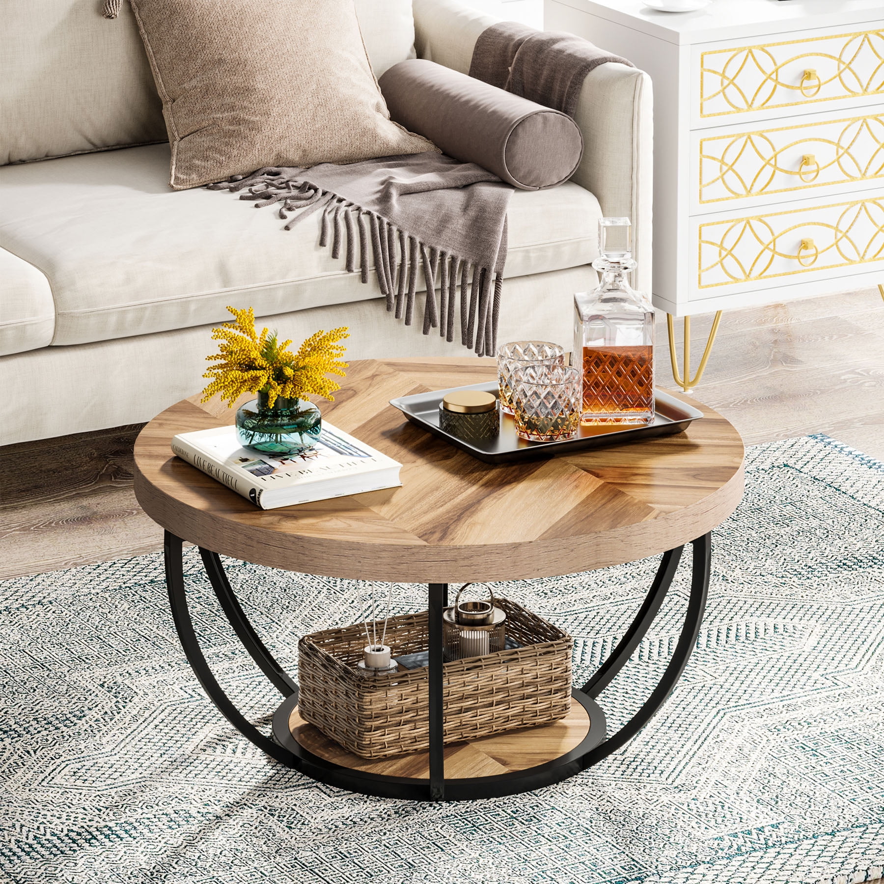 Tribesigns 32 Inches Round Coffee Table, Modern 2Tier Center Table