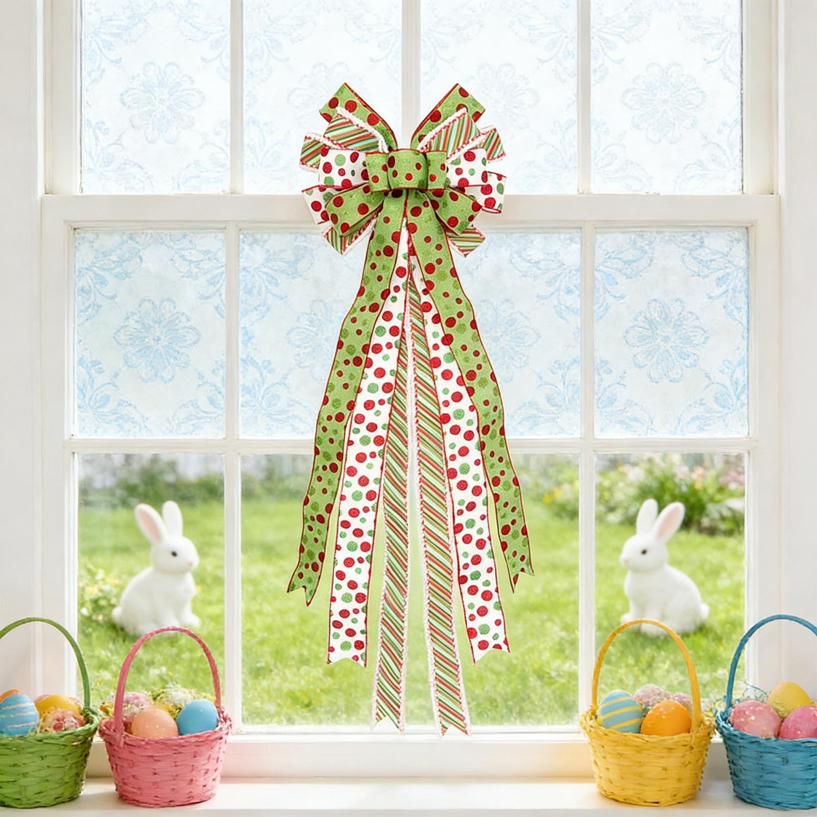 Oversized Imitation Hemp Bow With Red Polka Dot Border For Holiday Party Decoration And Festive Home Background Accessories