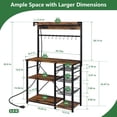 thumbnail image 3 of Biemlerfn 39" Wide Large Bakers Rack with Power Outlets, 5 Tiers Coffee Bar Table with 3 Wire Basket, 15 Hooks, Microwave Stand Kitchen Storage Shelf, Rustic Brown, 3 of 12