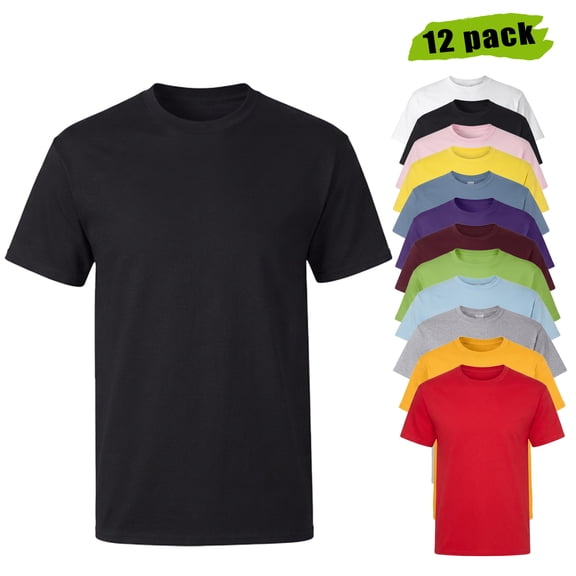 Hanes Short Sleeve Crewneck Men's Multicolor T-Shirt, Mix Bulk Tee, Essential-T, S, 12 Pack