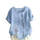 thumbnail image 1 of Vestidos Casuales Para Mujer, Blusas De Mujer De Moda Blusa informal de lino con cuello redondo, manga corta y botones para mujer, 1 of 6