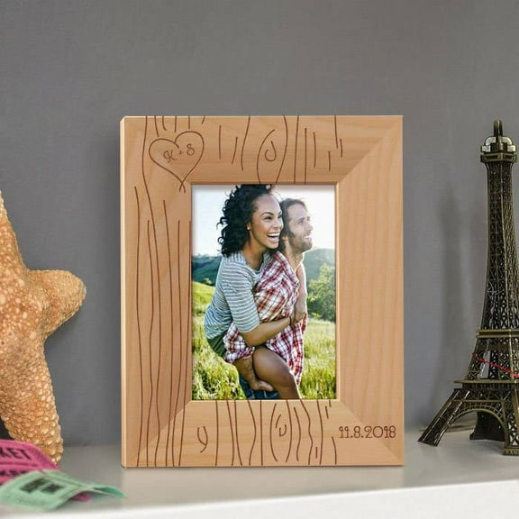 Couple in Love Plain Personalized Wooden Picture Frame 3 1/2" x 5" Brown (Vertical)