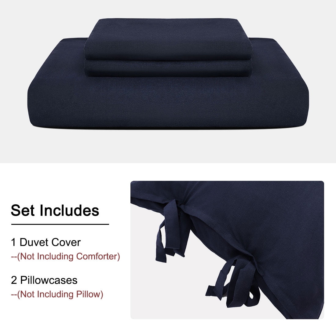 PiccoCasa 3 Piece Bow Tie Duvet Cover Bedding Set with 2 Pillowcases Queen Navy Blue