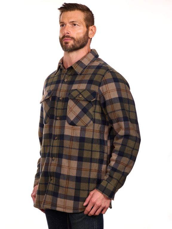 Men's Plaid Bonded Winter Fleece Shirt Jacket, Sizes M-2XL