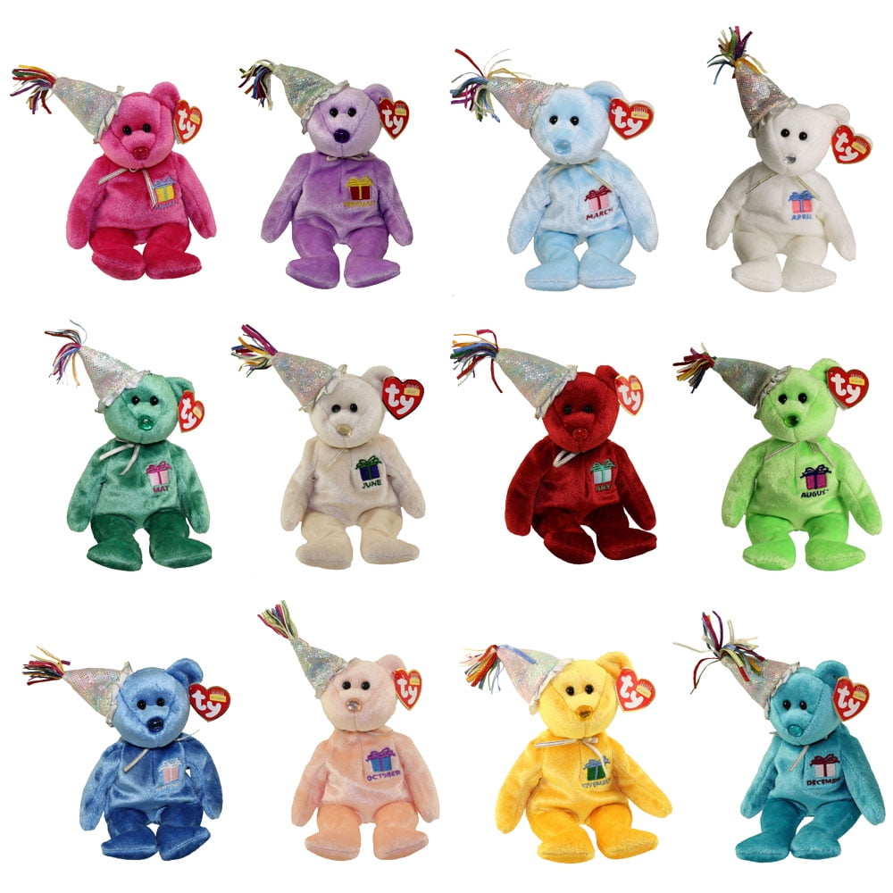 TY Beanie Babies BIRTHDAY Bears with Hats (Set of 12 Months)(9.5 inch
