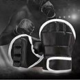 thumbnail image 3 of 1 par de guantes de boxeo negros de medio dedo de cuero PU para boxeo, kickboxing, karate, muay thai, entrenamiento y ejercicios para niños y hombres., 3 of 5