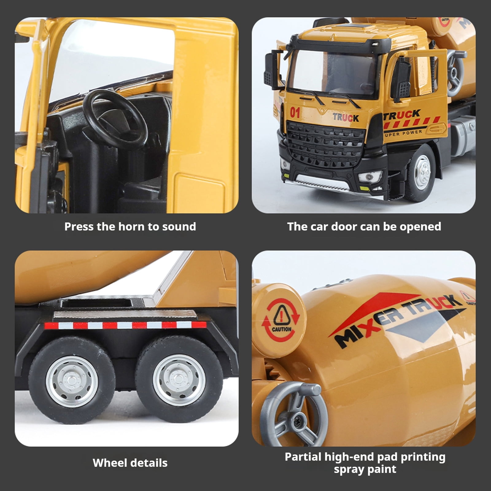 Anmyjuly Large Engineering mixer truck toy with Steering Wheels, Opening Doors, Shock Absorption Tires, and Sound Effects - cement mixer toy