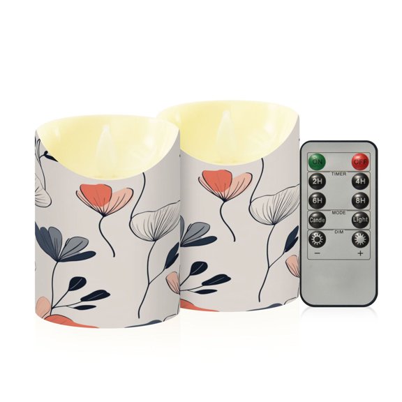 2 PCS Tilted Flameless Candles Flickering LED Lights Battery Operated Candles with Remote Timers for Holiday Decor Elegant and Simple Flowers