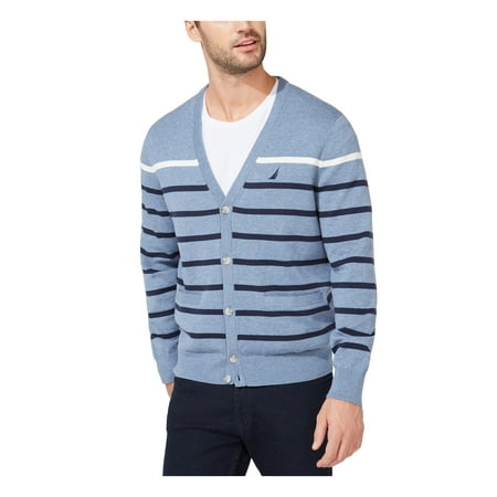 Nautica Men's Striped V-Neck Button Cardigan Turq Size XX-Large