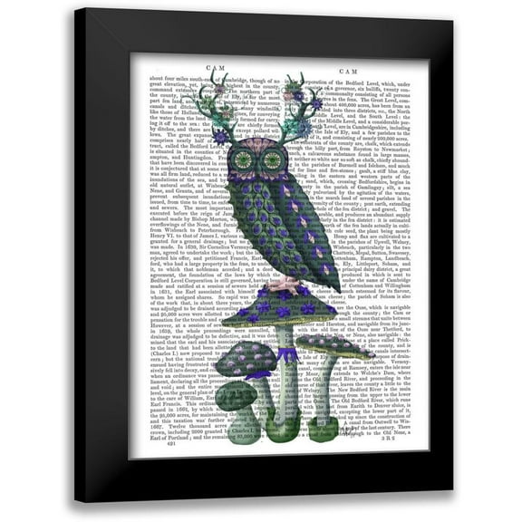 Fab Funky 12x14 Black Modern Framed Museum Art Print Titled - Owl on Mushrooms