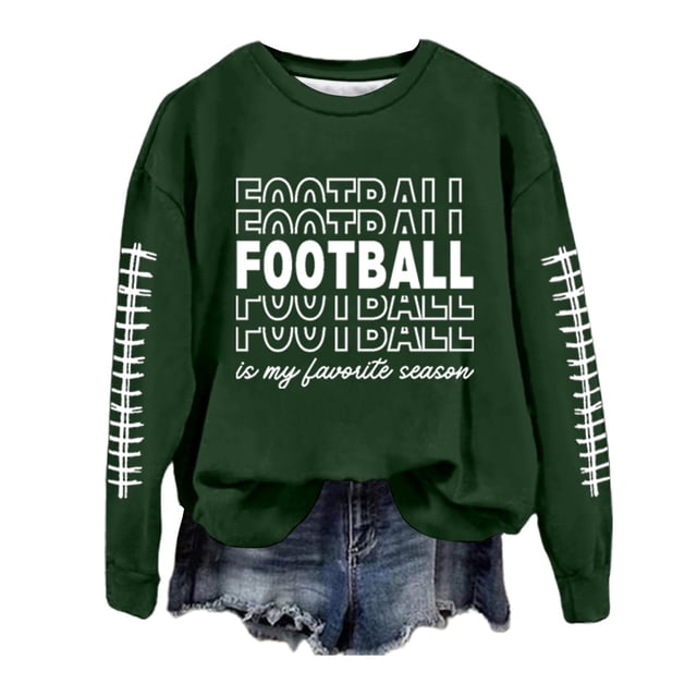 WEAIXIMIUNG Chandails d'Automne pour Femmes Grande Taille Femmes Décontracté Manches Longues Léger Col Rond Chandails Graphique de Football Imprimé Chandail Chandails Blouse Haut