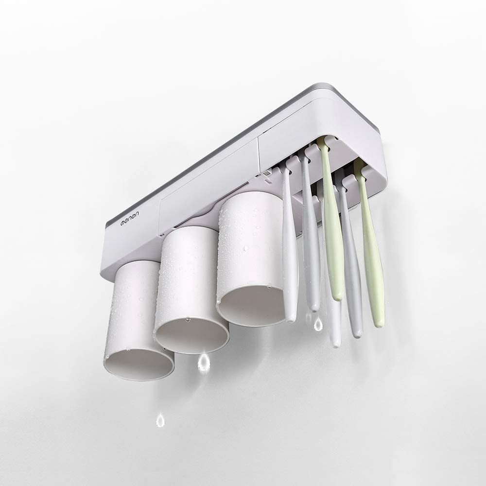 LIANTRAL Toothbrush Holder with Germ Protecting Cover and Multifunctional Bathroom Organizer Suction Pad Wall Mount for Bathroom