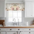 thumbnail image 3 of Farmhouse Pink Floral Valance Curtains for Kitchen/Living Room/Bathroom/Bedroom Window, Rod Pocket Small Topper Half Short Window Curtains Voile Sheer Scarf, Spring Vintage Botanical Flowers 42"x18", 3 of 8
