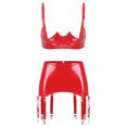 thumbnail image 5 of Conjunto de lencería Sexy de charol para mujer, sujetador con copa abierta en el pecho, sujetador con aros y muesca en V, Tops con Clips de Metal, ligas, ropa para discoteca, 5 of 5