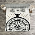 thumbnail image 3 of Ambesonne Compass Quilted Bedspread Set 3 Pcs, Vintage Sea Navigation, Queen Size, Black White, 3 of 3