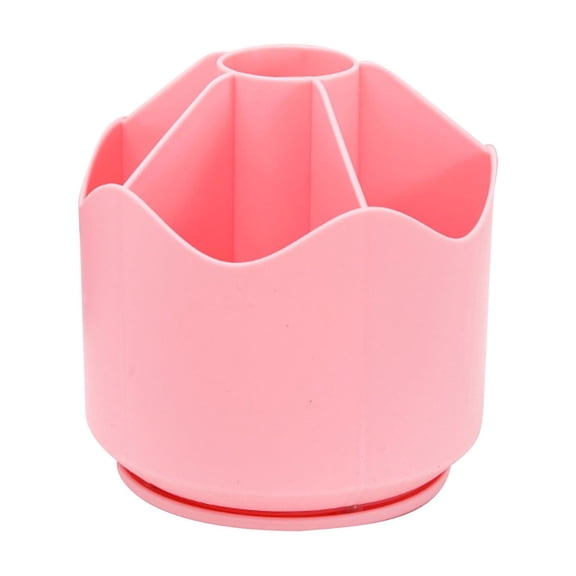 Cxui 360 Rotating Pen Holder Organizer Desktop Storage Case with Multiple Compartments for Study Supplies, Pencils Markers Makeup Brushes Pink