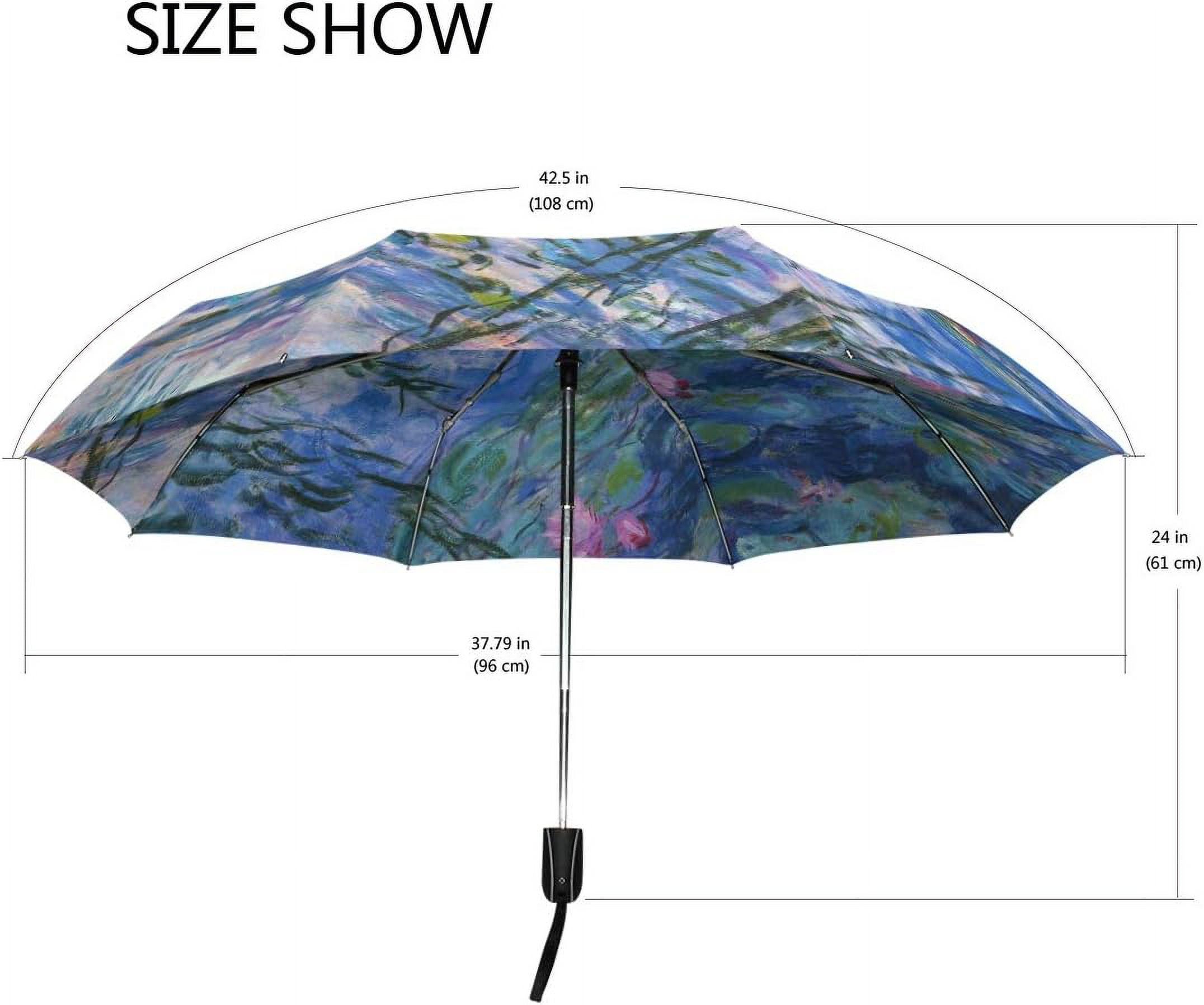 Vipsk Folding Umbrella Claude Monet Water Lilies Painting Travel Umbrella Windproof Automatic Compact Rain Travel Umbrella,Lightweight,Auto Open/Close